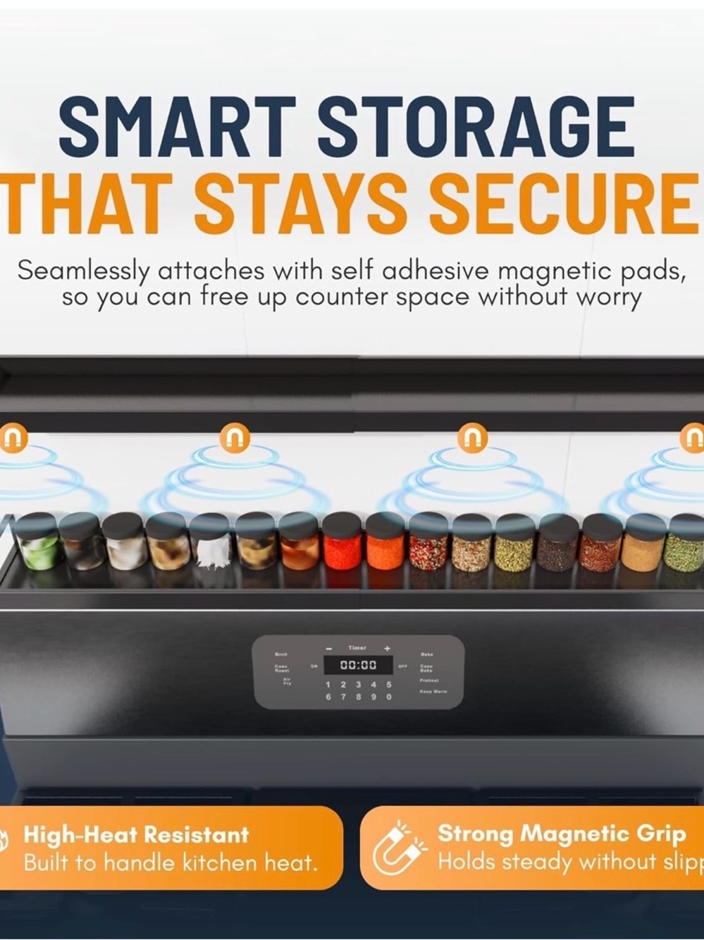Magnetic Stove Top Shelf for Up To 30" Stoves, Over Oven Spice Rack Organizer - Picture 6 of 9